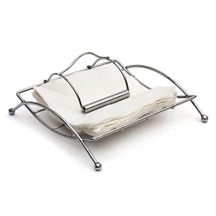 Silver Metal Napkin Holder with Weighted Arm Tissue Stand for Dining Table Kitchen Decor