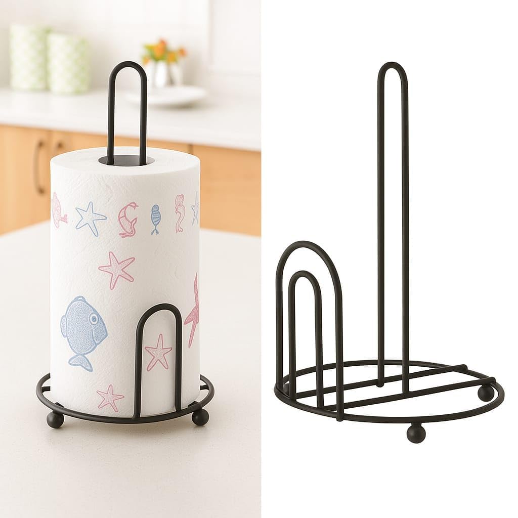2-in-1 Wall Mounted Toilet Paper Holder with Mobile Phone Storage Shelf Adhesive Black Metal Bathroom Tissue Roll Organizer