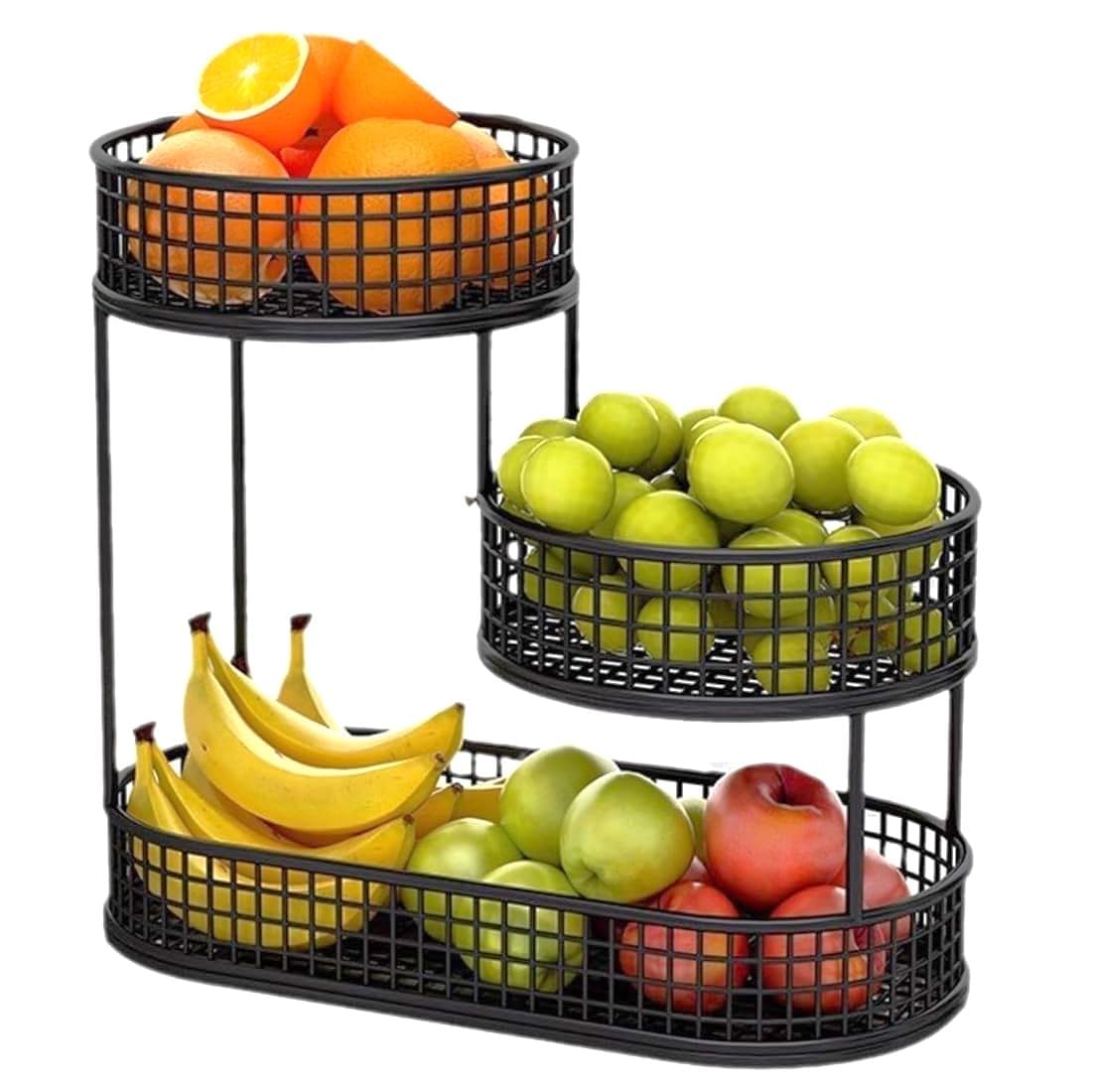 3 Tier Multipurpose Fruit and Vegetables Basket for Home and Kitchen | Anti Rust Metal Wire Countertop Organizer Stand for Kitchen - Black