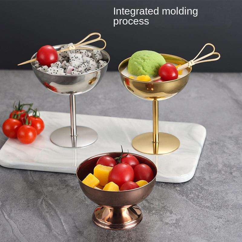 Premium 304 Stainless Steel Pedestal Dessert Bowls – Seamless Integrated Molding for Ice Cream, Fruit & Gourmet Snacks