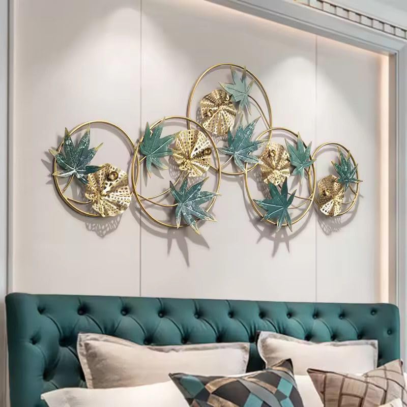  Large 3D Metal Wall Art Featuring Reindeer and Floral Garden Theme Elegant Blue and Gold Wall Sculpture