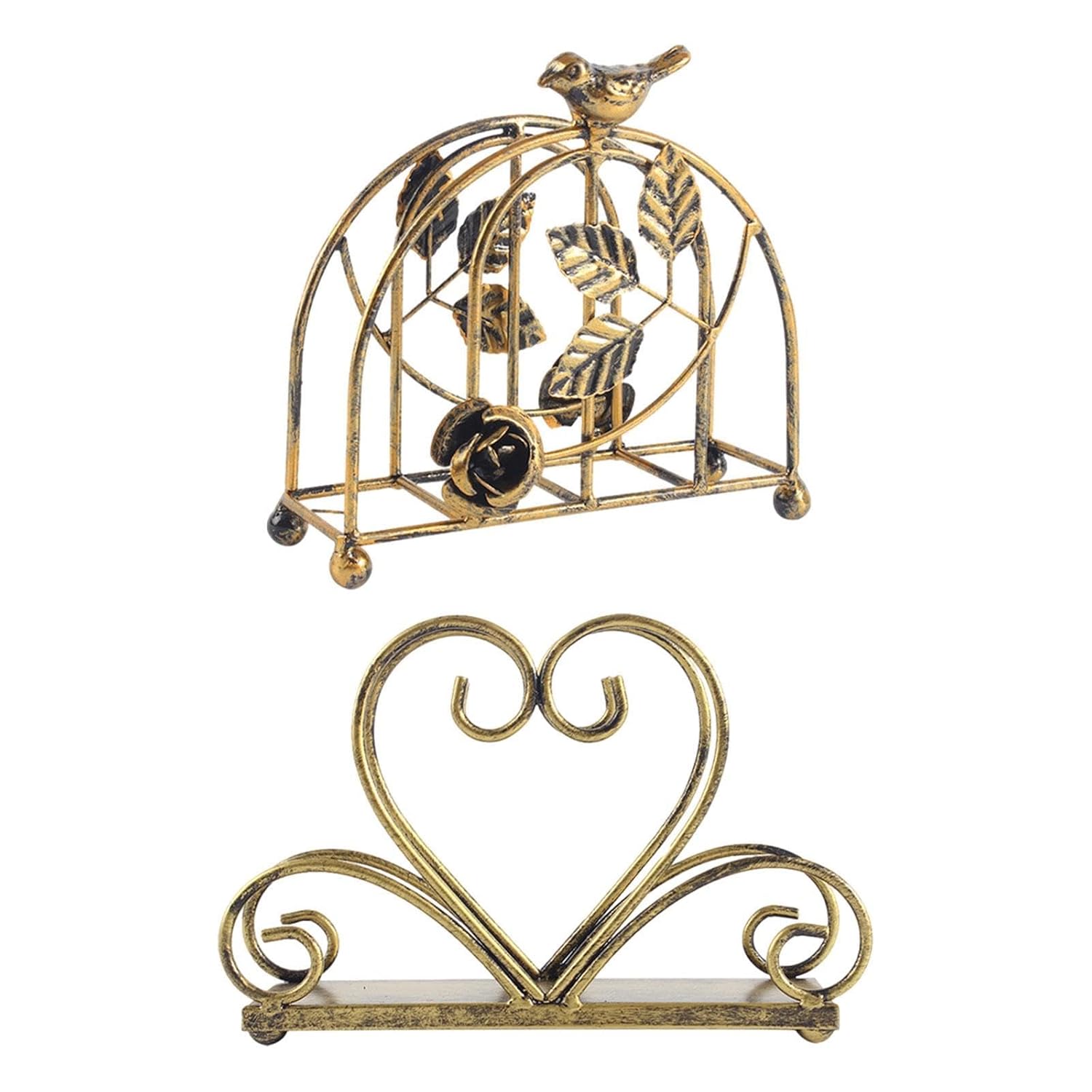 Antique Gold Metal Napkin Holder Bird Design Tissue Stand for Dining Table Kitchen Decor