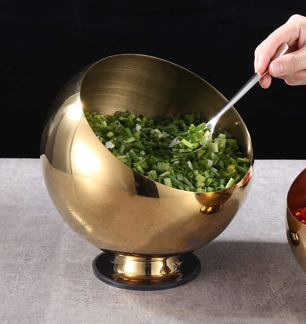 Angled Gold Stainless Steel Condiment & Sauce Serving Bowl – Modern Oblique Spice Dish for Hotel, Buffet & Dining Table