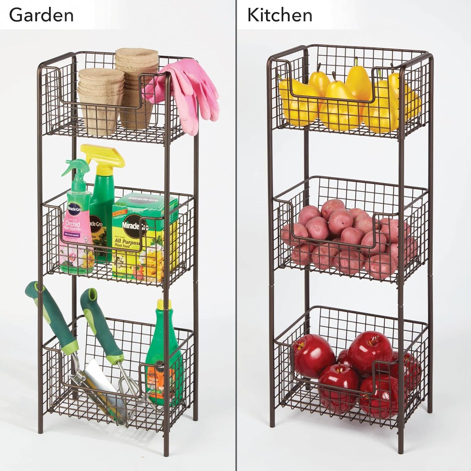 3 Tier Metal Storage Basket Rack – Multi-Purpose Kitchen Organizer for Fruits, Vegetables, Office & Home Storage