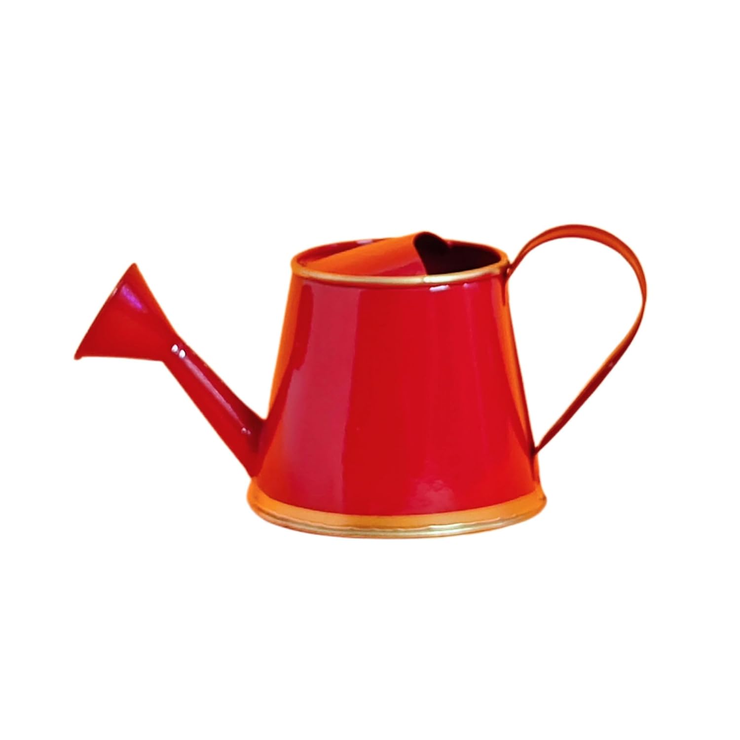 Premium Glossy Red Metal Watering Can with Gold Finish Border for Indoor Garden