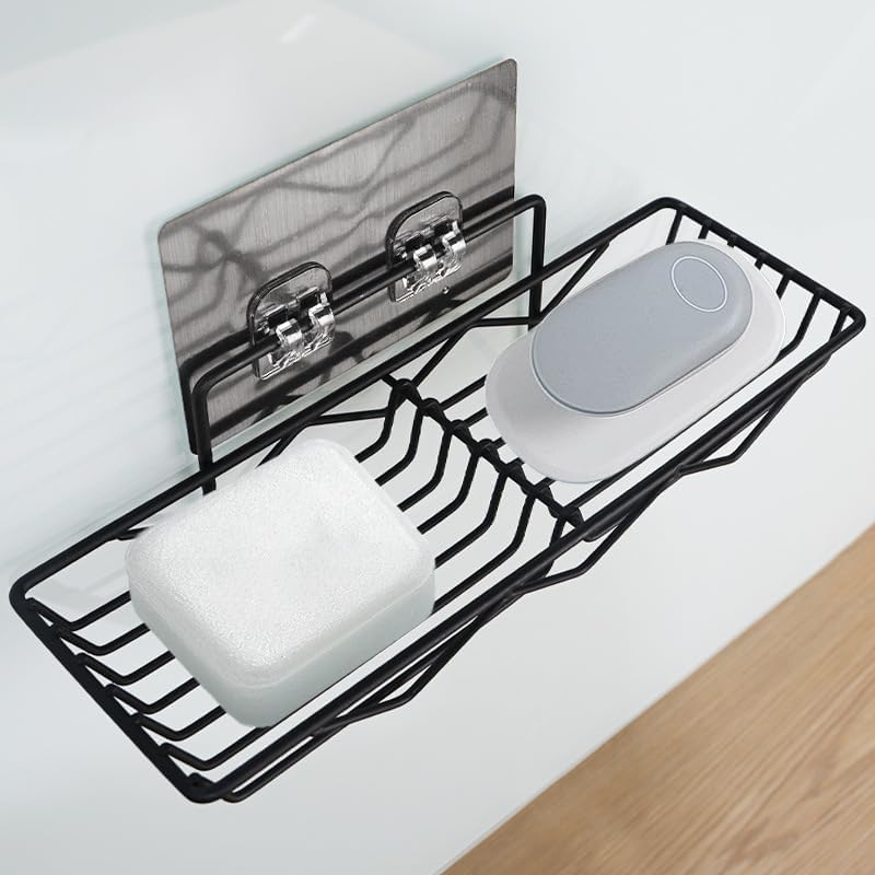 Double Layer Metal Soap Dish Holder Vertical Standing Soap Saver Rack Bathroom and Kitchen Sponge Organizer