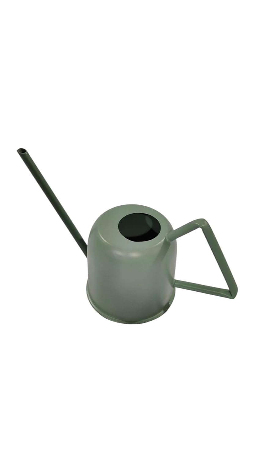 Contemporary Olive Green Metal Watering Pot with Geometric Triangular Handle