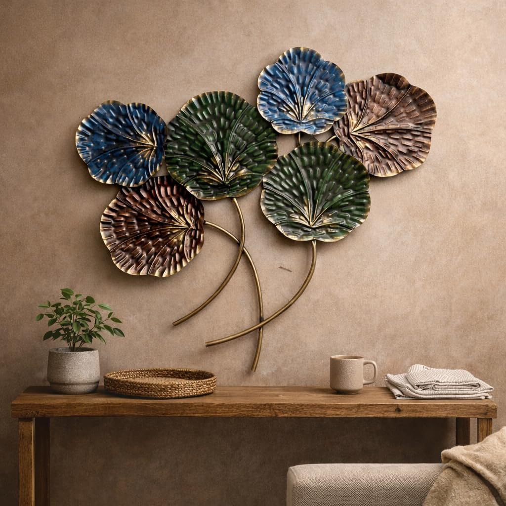Large Rectangular Metal Wall Art with Multi-Stem Floral Branch Design Luxury Gold and Teal Home Decor
