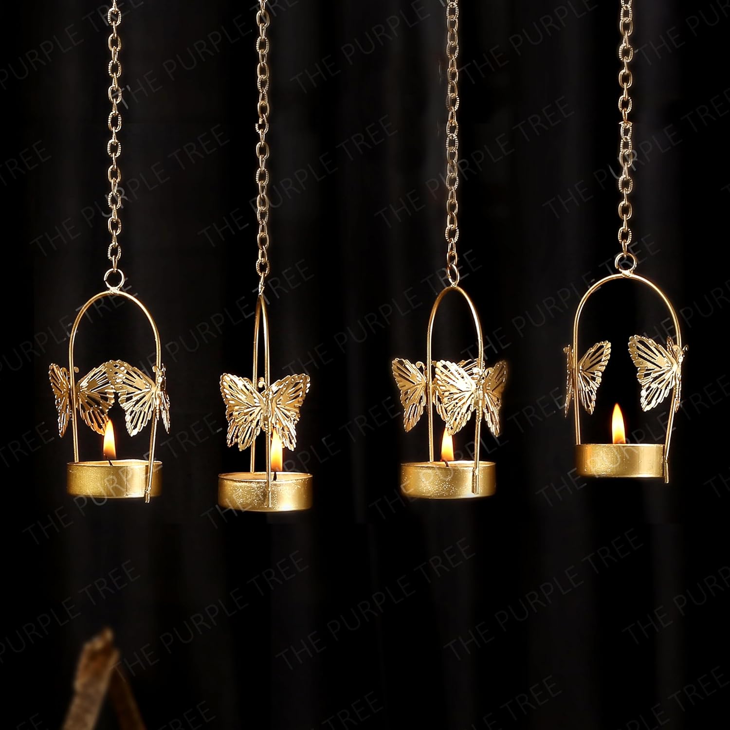 Gold Butterfly Hanging Candle Holder | Metal Tealight Hanging Stand for Home Decor, Wedding & Festive Decoration