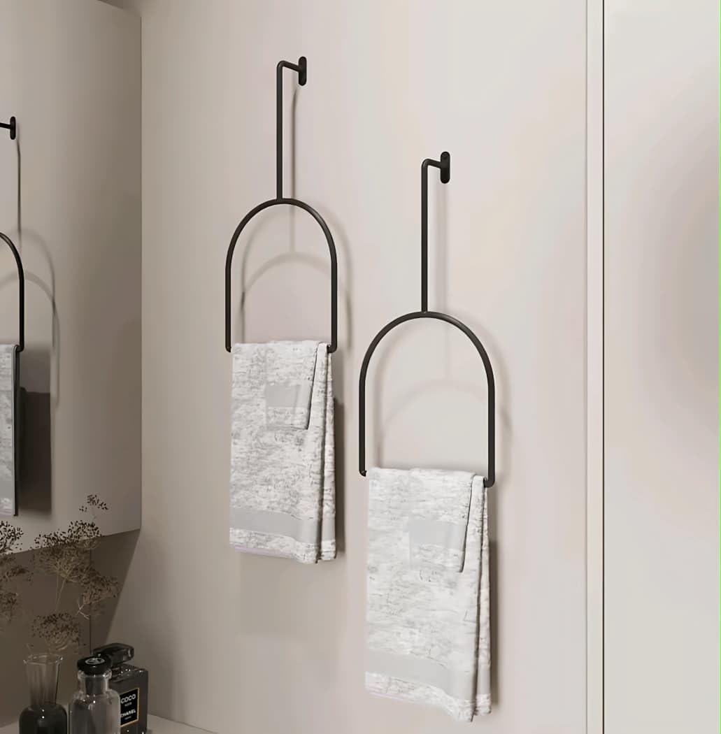 Minimalist U-Shaped Towel Ring Wall Mounted Black Metal Hand Towel Holder Rack for Bathroom Vanity and Kitchen Accessories
