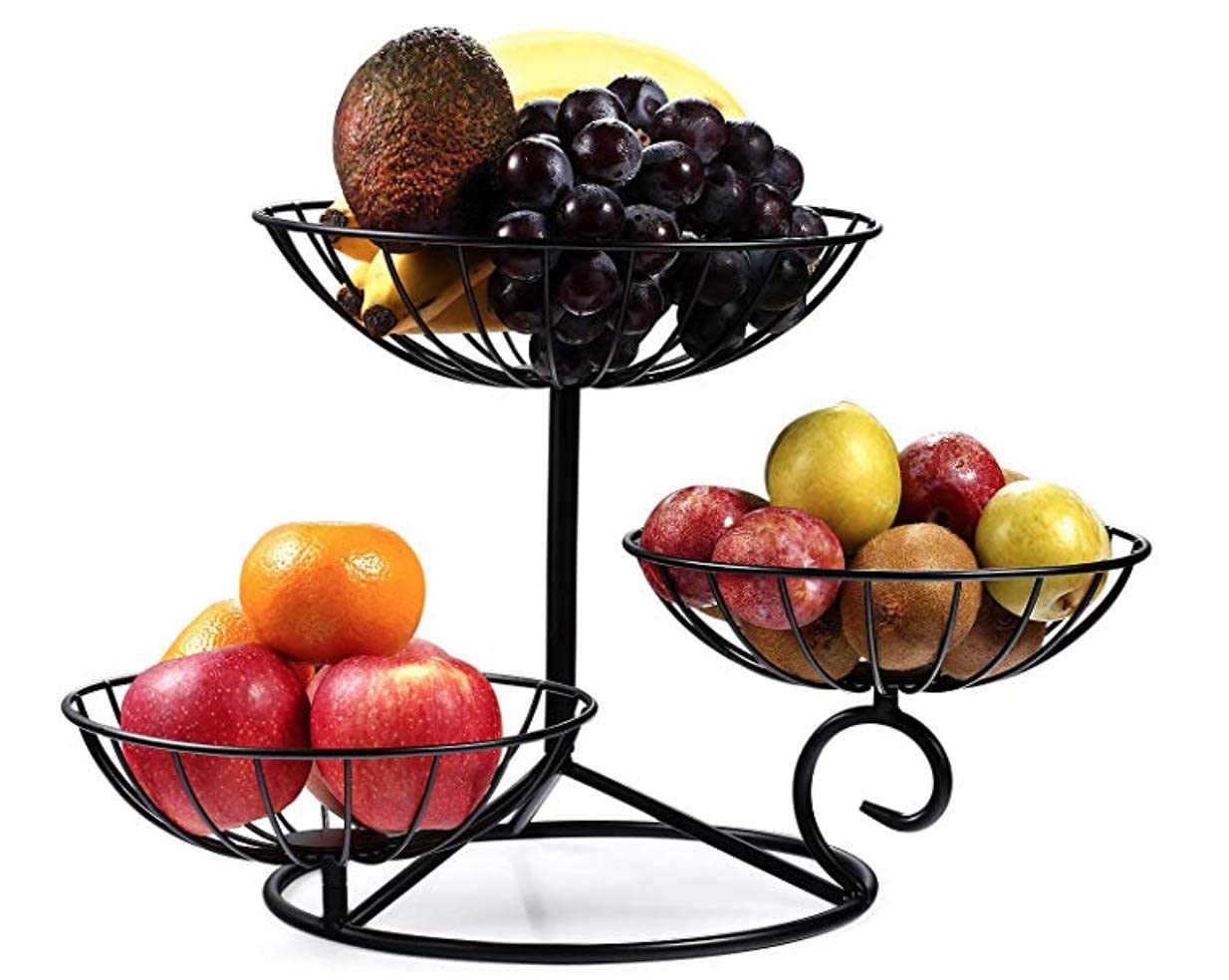 3 Tier Fruit Basket Stand, Wire Bowl or Produce Holder for Storing & Organising Vegetables, Eggs, etc Colour (Black), Metal