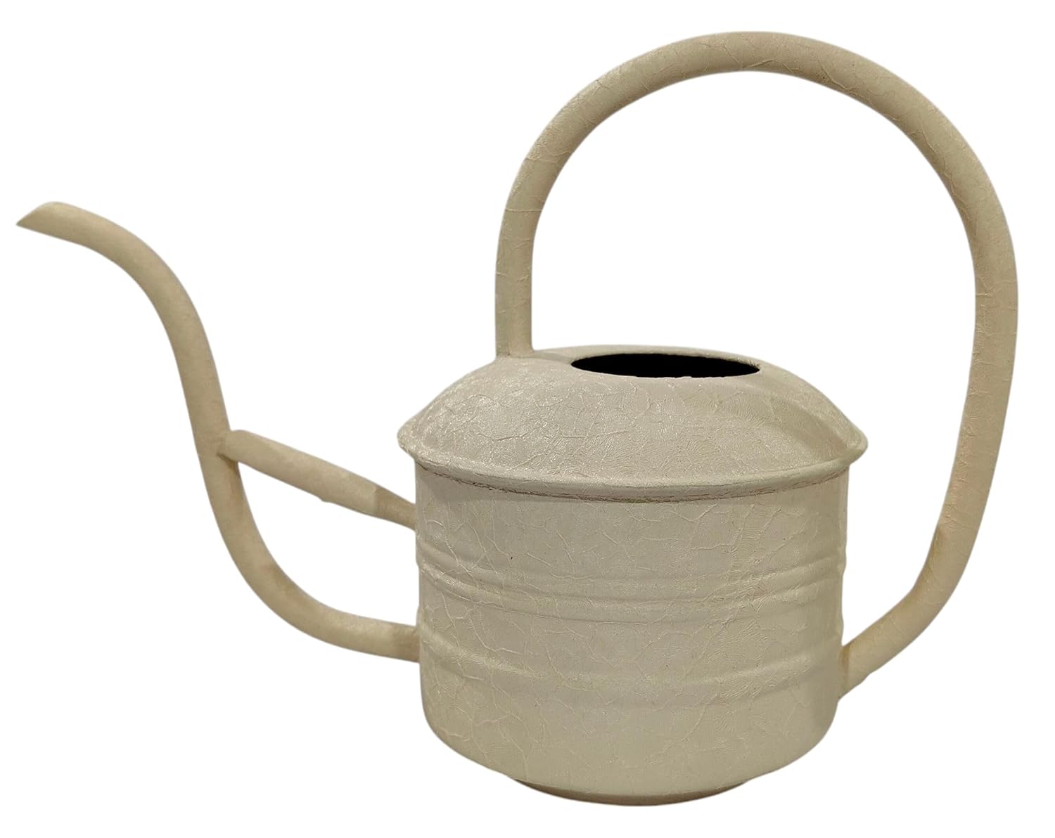 Vintage Style Off-White Textured Metal Watering Can with Curved High Handle