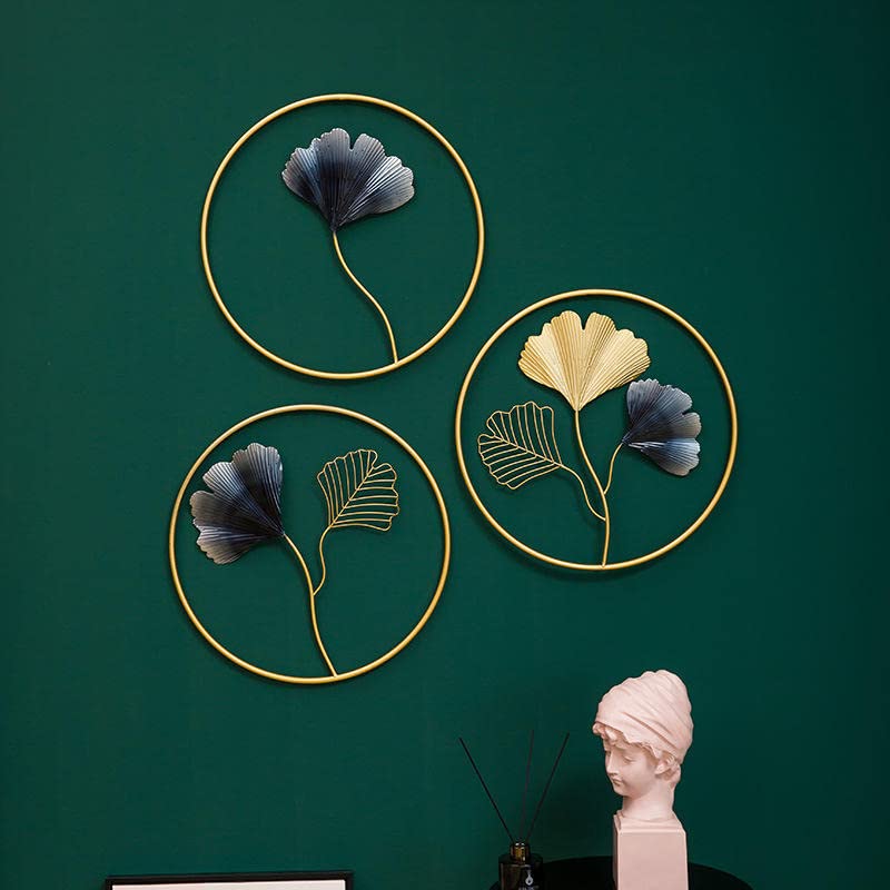 Triple Diamond Frame Metal Wall Art with Golden Reindeer and Ginkgo Leaves Modern Geometric Wall Decor