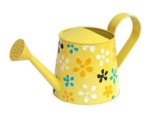 Yellow Floral Pattern Decorative Metal Watering Pot for Outdoor Garden and Balcony