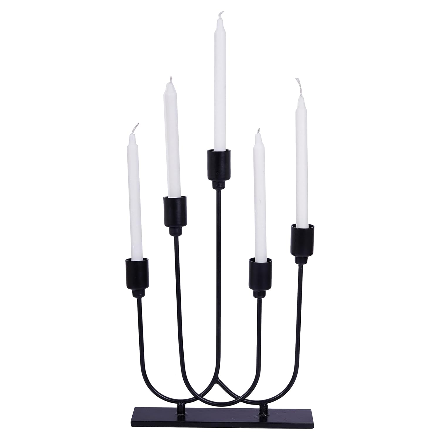 Black Metal 5 Arm Candle Holder | Decorative Multi Candle Stand for Home Decor, Dining Table, Modern Interior