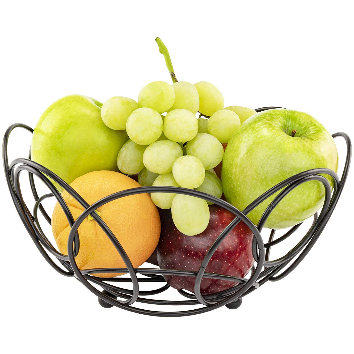 Modern Black Metal Wire Fruit Basket Bowl – Decorative Kitchen Counter Fruit Holder for Home & Dining Table