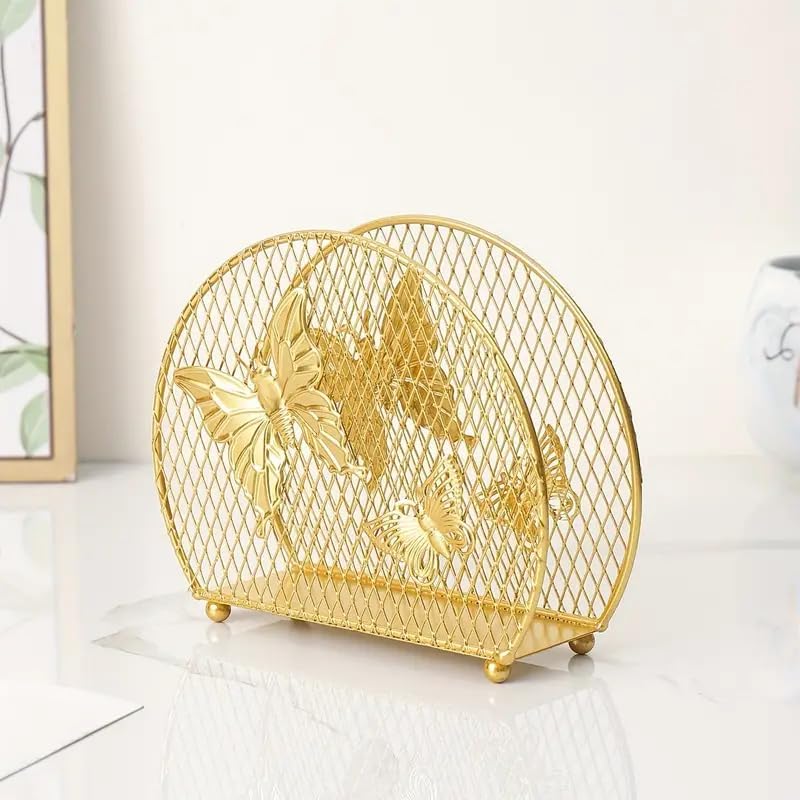 Gold Butterfly Metal Napkin Holder Decorative Mesh Tissue Stand for Dining Table Kitchen Decor
