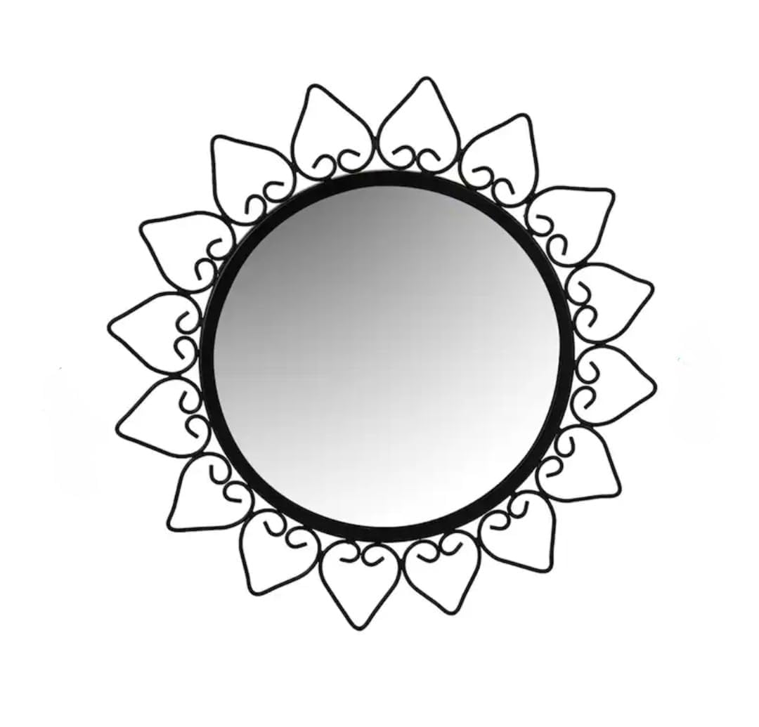 Minimalist Black Heart-Shaped Wire Frame Metal Mirror - Modern Decorative Wall Mirror for Bedroom