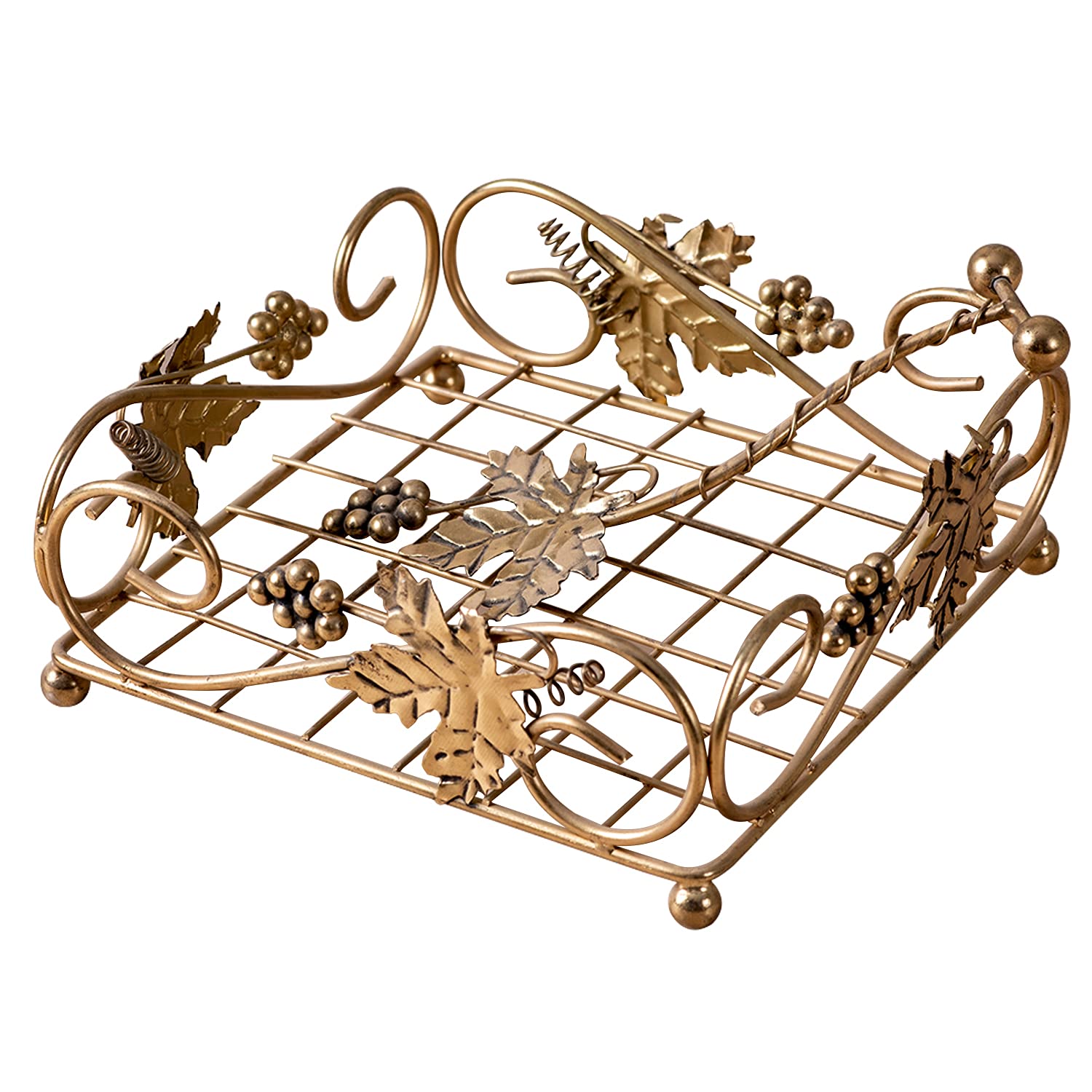 Antique Gold Metal Napkin Holder with Weighted Arm Leaf Design for Dining Table Kitchen Decor