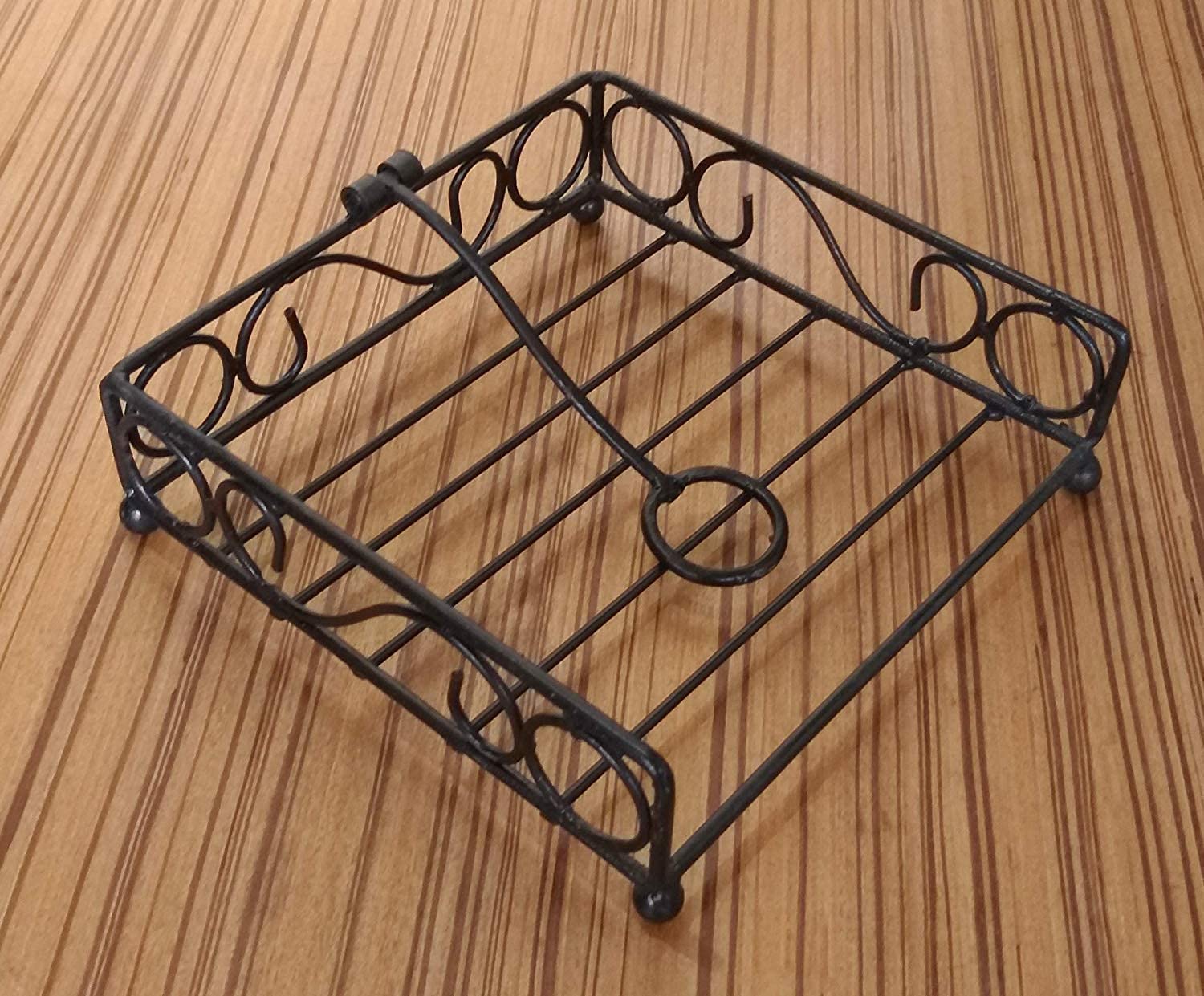 Vintage Black Metal Napkin Holder with Weighted Arm | Decorative Square Tissue Holder Stand | Heavy Duty Iron Wire Napkin Dispenser for Dining Table, Kitchen, Cafe & Restaurant