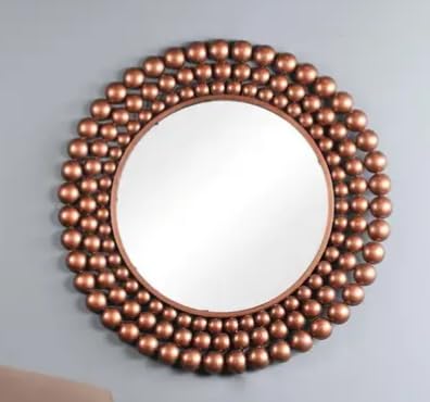 Luxury Gold Beaded Ball Wall Mirror - Triple-Layered Spherical Accents Round Decorative Mirror