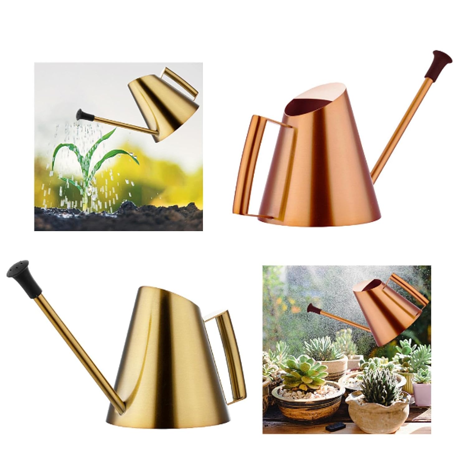 Luxury Brushed Gold Stainless Steel Watering Can with Precision Long Spout