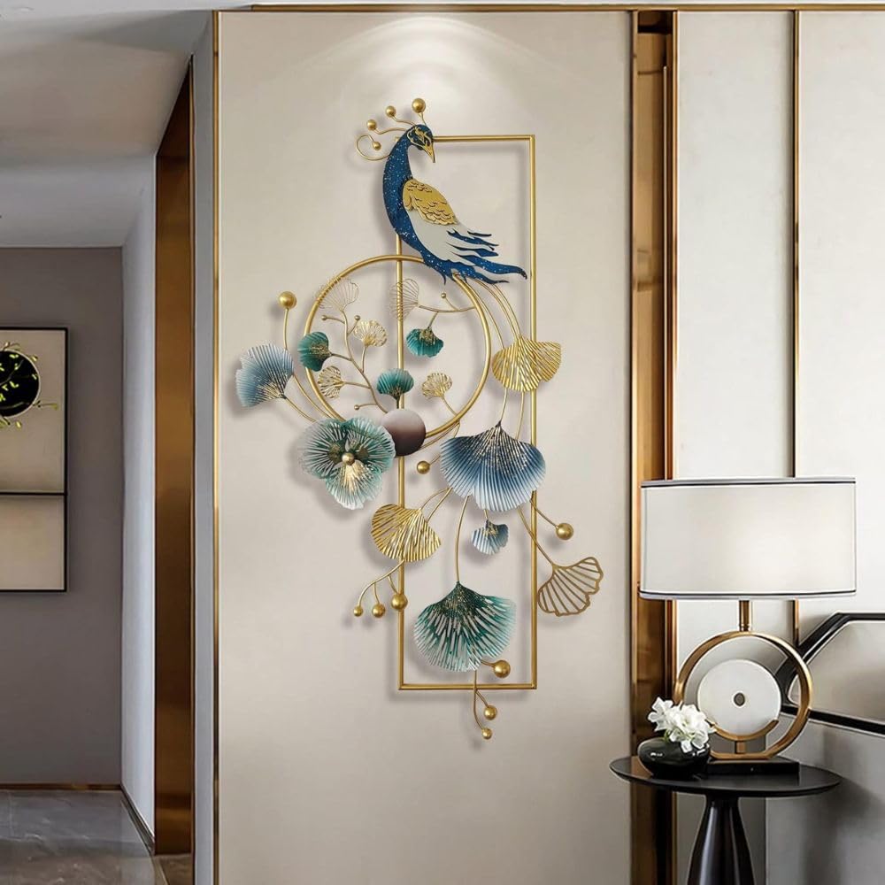 Premium Multi-Panel Ginkgo Biloba Metal Wall Sculpture Modern Teal and Gold 3D Leaf Art for Home Decor