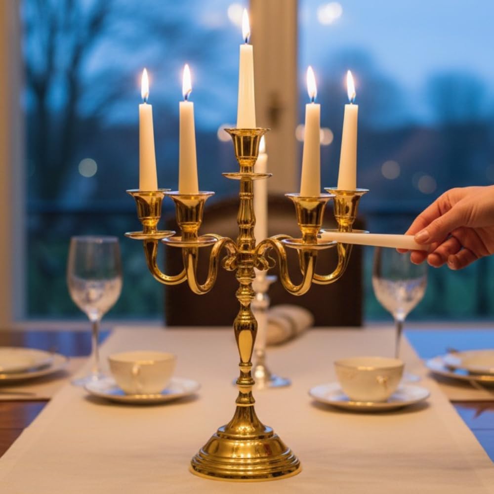 Gold Metal 5 Arm Candelabra Candle Stand | Luxury Table Centerpiece for Home Decor, Wedding & Hotel Decoration