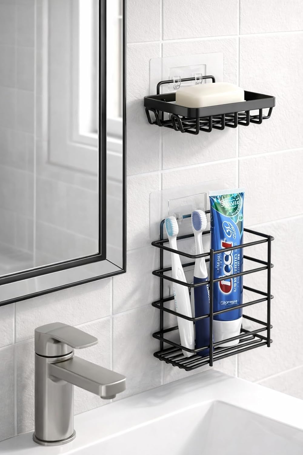 Stainless Steel Toothbrush Holder Wall Mounted Bathroom Storage Stand Multi-Functional Toothpaste and Razor Organizer Rack