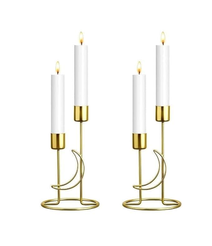 Metal Double Candle Stand Gold | Moon Design Candle Holder for Home Decor, Table Centerpiece, Wedding Decoration